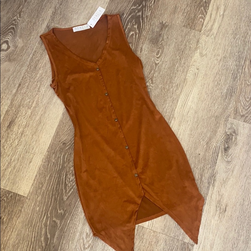 Buttery soft sexy fall brown suede like dress deep V